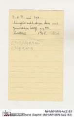 Etiketten zu Korund (Saphir) (NHMW-MIN-Aa2183)